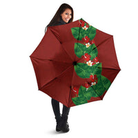 Hawaiian Taro Leaves-Hibiscus and Plumeria Umbrella Polynesian Art-Kakau Tattoo Red