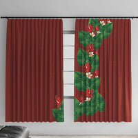 Hawaiian Taro Leaves-Hibiscus and Plumeria Window Curtain Polynesian Art-Kakau Tattoo Red