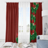Hawaiian Taro Leaves-Hibiscus and Plumeria Window Curtain Polynesian Art-Kakau Tattoo Red