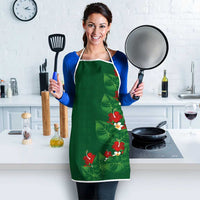 Hawaiian Taro Leaves-Hibiscus and Plumeria Apron Polynesian Art-Kakau Tattoo Green