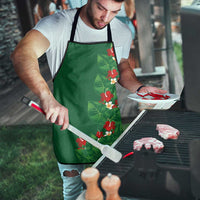 Hawaiian Taro Leaves-Hibiscus and Plumeria Apron Polynesian Art-Kakau Tattoo Green