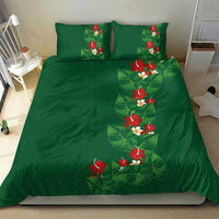 Hawaiian Taro Leaves-Hibiscus and Plumeria Bedding Set Polynesian Art-Kakau Tattoo Green