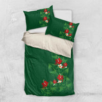 Hawaiian Taro Leaves-Hibiscus and Plumeria Bedding Set Polynesian Art-Kakau Tattoo Green