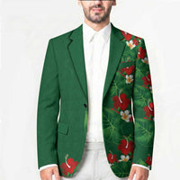 Hawaiian Taro Leaves-Hibiscus and Plumeria Blazer Polynesian Art-Kakau Tattoo Green