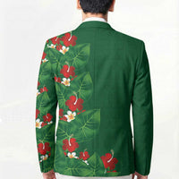 Hawaiian Taro Leaves-Hibiscus and Plumeria Blazer Polynesian Art-Kakau Tattoo Green