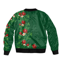 Hawaiian Taro Leaves-Hibiscus and Plumeria Bomber Jacket Polynesian Art-Kakau Tattoo Green