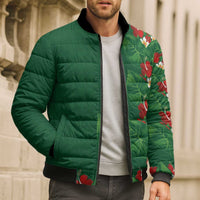 Hawaiian Taro Leaves-Hibiscus and Plumeria Bomber Puffer Jacket Polynesian Art-Kakau Tattoo Green
