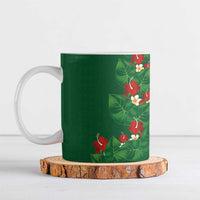Hawaiian Taro Leaves-Hibiscus and Plumeria Ceramic Mug Polynesian Art-Kakau Tattoo Green