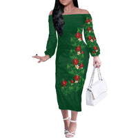 Hawaiian Taro Leaves-Hibiscus and Plumeria Family Matching Off The Shoulder Long Sleeve Dress and Hawaiian Shirt Polynesian Art-Kakau Tattoo Green LT03 Mom's Dress Green - Polynesian Pride