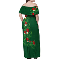 Hawaiian Taro Leaves-Hibiscus and Plumeria Family Matching Off Shoulder Maxi Dress and Hawaiian Shirt Polynesian Art-Kakau Tattoo Green