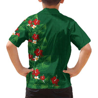 Hawaiian Taro Leaves-Hibiscus and Plumeria Family Matching Puletasi and Hawaiian Shirt Polynesian Art-Kakau Tattoo Green LT03 - Polynesian Pride