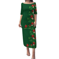 Hawaiian Taro Leaves-Hibiscus and Plumeria Family Matching Puletasi and Hawaiian Shirt Polynesian Art-Kakau Tattoo Green LT03 Mom's Dress Green - Polynesian Pride