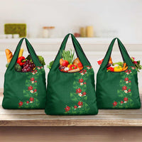 Hawaiian Taro Leaves-Hibiscus and Plumeria Grocery Bag Polynesian Art-Kakau Tattoo Green