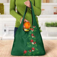 Hawaiian Taro Leaves-Hibiscus and Plumeria Grocery Bag Polynesian Art-Kakau Tattoo Green