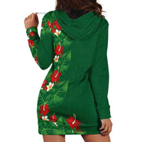Hawaiian Taro Leaves-Hibiscus and Plumeria Hoodie Dress Polynesian Art-Kakau Tattoo Green
