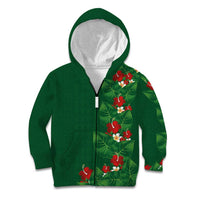 Hawaiian Taro Leaves-Hibiscus and Plumeria Kid Hoodie Polynesian Art-Kakau Tattoo Green