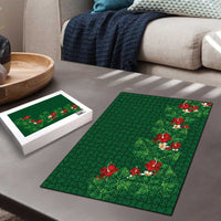 Hawaiian Taro Leaves-Hibiscus and Plumeria Puzzle Polynesian Art-Kakau Tattoo Green