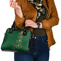 Hawaiian Taro Leaves-Hibiscus and Plumeria Shoulder Handbag Polynesian Art-Kakau Tattoo Green