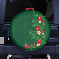Hawaiian Taro Leaves-Hibiscus and Plumeria Spare Tire Cover Polynesian Art-Kakau Tattoo Green