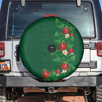 Hawaiian Taro Leaves-Hibiscus and Plumeria Spare Tire Cover Polynesian Art-Kakau Tattoo Green