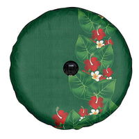 Hawaiian Taro Leaves-Hibiscus and Plumeria Spare Tire Cover Polynesian Art-Kakau Tattoo Green