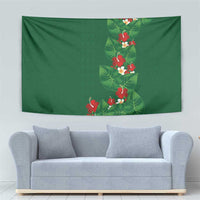 Hawaiian Taro Leaves-Hibiscus and Plumeria Tapestry Polynesian Art-Kakau Tattoo Green