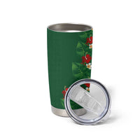 Hawaiian Taro Leaves-Hibiscus and Plumeria Tumbler Cup Polynesian Art-Kakau Tattoo Green