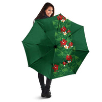 Hawaiian Taro Leaves-Hibiscus and Plumeria Umbrella Polynesian Art-Kakau Tattoo Green