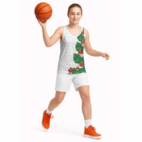 Hawaiian Taro Leaves-Hibiscus and Plumeria Basketball Jersey Polynesian Art-Kakau Tattoo White