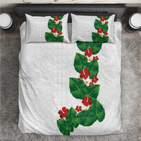 Hawaiian Taro Leaves-Hibiscus and Plumeria Bedding Set Polynesian Art-Kakau Tattoo White