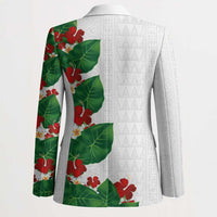Hawaiian Taro Leaves-Hibiscus and Plumeria Blazer Polynesian Art-Kakau Tattoo White