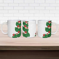 Hawaiian Taro Leaves-Hibiscus and Plumeria Ceramic Mug Polynesian Art-Kakau Tattoo White LT03 - Polynesian Pride
