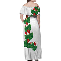 Hawaiian Taro Leaves-Hibiscus and Plumeria Family Matching Off Shoulder Maxi Dress and Hawaiian Shirt Polynesian Art-Kakau Tattoo White