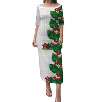 Hawaiian Taro Leaves-Hibiscus and Plumeria Family Matching Puletasi and Hawaiian Shirt Polynesian Art-Kakau Tattoo White
