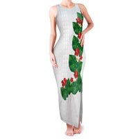 Hawaiian Taro Leaves-Hibiscus and Plumeria Family Matching Tank Maxi Dress and Hawaiian Shirt Polynesian Art-Kakau Tattoo White