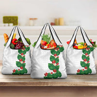 Hawaiian Taro Leaves-Hibiscus and Plumeria Grocery Bag Polynesian Art-Kakau Tattoo White