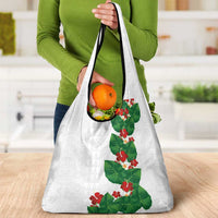 Hawaiian Taro Leaves-Hibiscus and Plumeria Grocery Bag Polynesian Art-Kakau Tattoo White