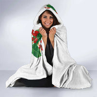 Hawaiian Taro Leaves-Hibiscus and Plumeria Hooded Blanket Polynesian Art-Kakau Tattoo White