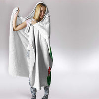 Hawaiian Taro Leaves-Hibiscus and Plumeria Hooded Blanket Polynesian Art-Kakau Tattoo White