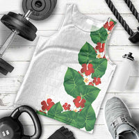Hawaiian Taro Leaves-Hibiscus and Plumeria Men Tank Top Polynesian Art-Kakau Tattoo White