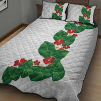 Hawaiian Taro Leaves-Hibiscus and Plumeria Quilt Bed Set Polynesian Art-Kakau Tattoo White