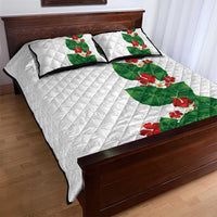 Hawaiian Taro Leaves-Hibiscus and Plumeria Quilt Bed Set Polynesian Art-Kakau Tattoo White