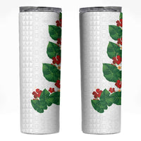 Hawaiian Taro Leaves-Hibiscus and Plumeria Skinny Tumbler Polynesian Art-Kakau Tattoo White