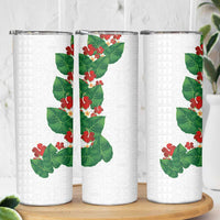 Hawaiian Taro Leaves-Hibiscus and Plumeria Skinny Tumbler Polynesian Art-Kakau Tattoo White