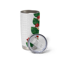 Hawaiian Taro Leaves-Hibiscus and Plumeria Tumbler Cup Polynesian Art-Kakau Tattoo White