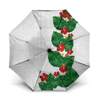Hawaiian Taro Leaves-Hibiscus and Plumeria Umbrella Polynesian Art-Kakau Tattoo White