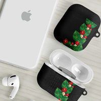 Hawaiian Taro Leaves-Hibiscus and Plumeria AirPods Case Polynesian Art-Kakau Tattoo Black