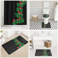 Hawaiian Taro Leaves-Hibiscus and Plumeria Bathroom Set Polynesian Art-Kakau Tattoo Black