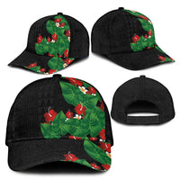 Hawaiian Taro Leaves-Hibiscus and Plumeria Classic Cap Polynesian Art-Kakau Tattoo Black