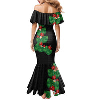 Hawaiian Taro Leaves-Hibiscus and Plumeria Family Matching Mermaid Dress and Hawaiian Shirt Polynesian Art-Kakau Tattoo Black